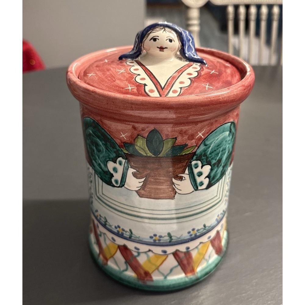 Romolo Apicella Vietri Italian Pottery Italy‎ Peasant Lady Kerchief Biscotti Jar
